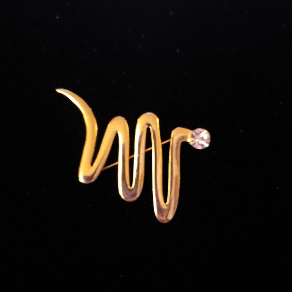 Zig Zag Gold Tone with Rhinestone Brooch